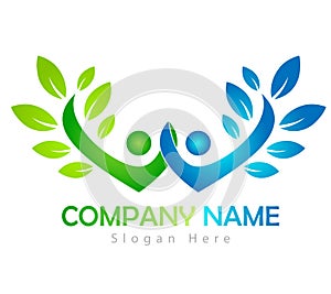 People couple green green leaf teamwork, education, logo, social, team, network, design, vector, logotype