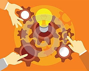 People teamwork with light bulb and gear illustration