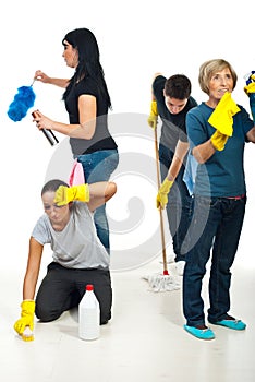 People teamwork work to cleaning house