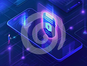 People and technology for safety communication, internet security background generative ai art