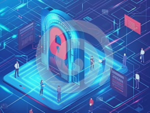 People and technology for safety communication, internet security background generative ai art