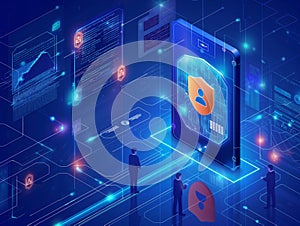 People and technology for safety communication, internet security background generative ai art