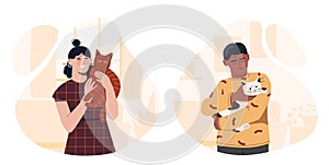 People and their pets vector set