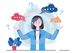 People Thinking to Make Decision, Problem Solving and Find Creative Ideas with Question Mark in Flat Illustration for Poster