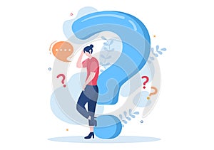 People Thinking to Make Decision, Problem Solving and Find Creative Ideas with Question Mark in Flat Illustration for Poster