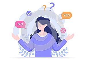 People Thinking to Make Decision, Problem Solving and Find Creative Ideas with Question Mark in Flat Illustration for Poster