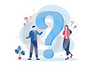 People Thinking to Make Decision, Problem Solving and Find Creative Ideas with Question Mark in Flat Illustration for Poster