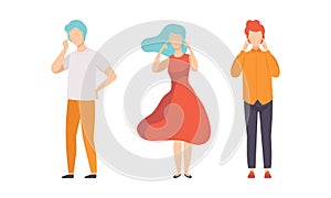 People Thinking to Make Decisions Set, Men and Women Making Different Gestures Flat Vector Illustration