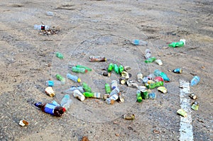 People throw away plastic bottles, bags and food waste, leave trash on the street after themselves. The concept of environmental