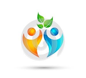 People together green leaf tree icon logo template.