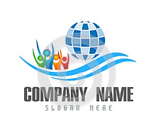 People together hands globe logo, team work, family, teamwork icon. Community, people sign in modern style on white background