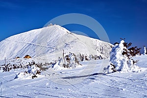 People and tourist hostels in winter in the Giant Mountains