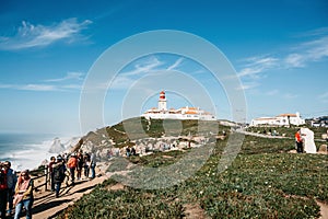 People or tourists at Cape Roca in Portugal.