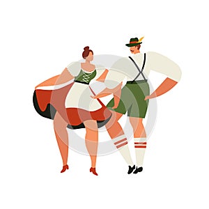 People in traditional German, Bavarian costume Oktoberfest cartoon vector illustration isolated on white background