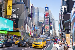 People and traffic at Times Square in New York City