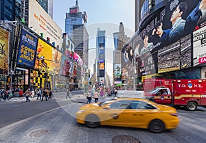 People and traffic at Times Square in New York City