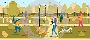 People Training Dogs in Park Flat Illustration