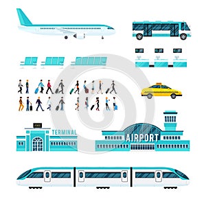 People Transport And Airport Icons Set