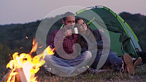 People Traveling To Nature, Couple Near Camp