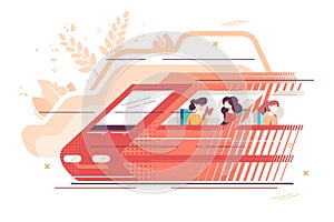 People travelling by train