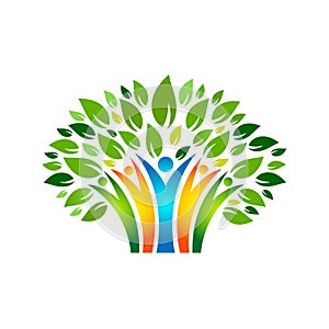 People tree icon with colorful leaves.