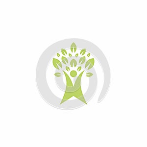 People tree logo with green leaves. Nature Health Icon photo