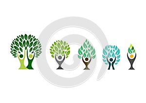 people tree logo,wellness symbol,fitness healthy icon set design vector