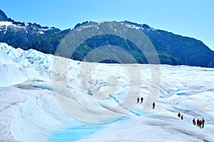 People Trekking on Mendenhall Glacier in Juneau, Alaska