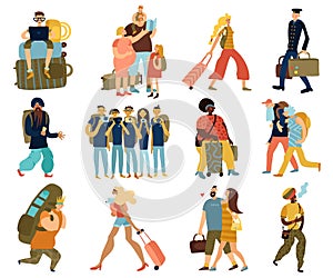 People Trips Isolated Icons Set