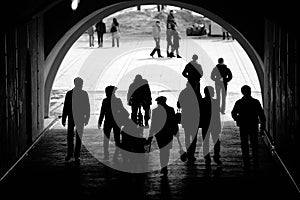 People in a tunnel