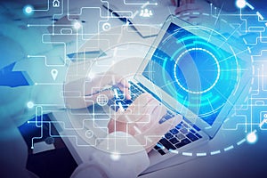 People typing in office, big data interface