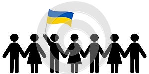 People with ukrainian flag holding hands