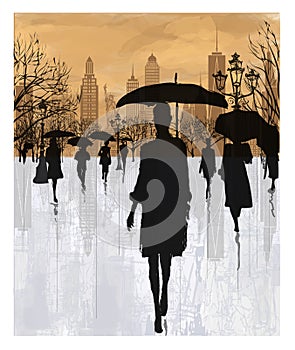 People under rain in New York