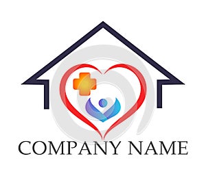 People union team work celebrating happyness family house logo/Love Union happy Heart shaped home house logo.