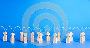 People united to each other with a mental link line. Social connections, communication. Call for cooperation, creating a new team photo