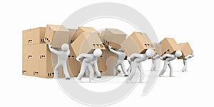 People unload a bunch of boxes. Parcel delivery