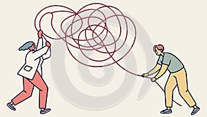 People Untangling Knot Problem Solving, vector design Generative AI