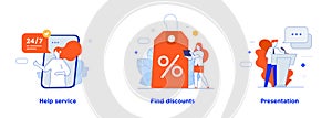 People use gadgets. set of icons, illustration. Smartphones tablets user interface online shopping.Flat illustration