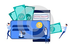 People use laptop, smartphone for digital wallet, mobile banking, online finance, e-commerce. E-wallet technology concept