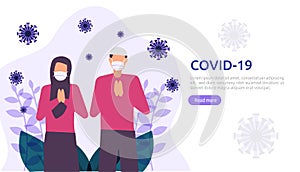 people uses masker fight pandemi covid-19 corona virus on ramadan illustration concept. web landing page template, banner,