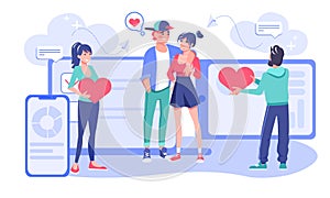 People using dating app to find love vector illustration