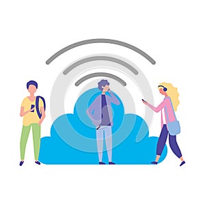 People using mobile connection cloud computing