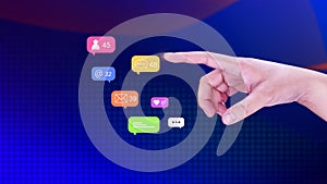 People using social media and digital online marketing concepts with icons such as notifications, messages, comments screen
