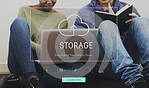 People Using Technology Digital Device with Cloud Computing Icon Graphic