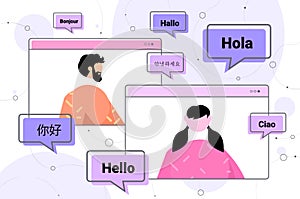 people using translation application multilingual greeting international online communication