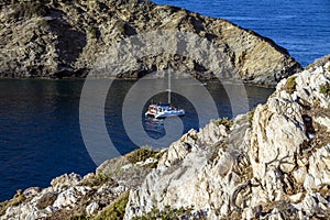 People on vacation hanging out and relaxing on a Motor boat yacht