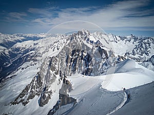 People in the Vallee Blanche, Chamonix, France, Full of skiers in the valley, touristic place