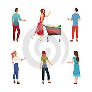 People in various lifestyles, men, women, friends. Character set illustration isolated on the white background. Flat