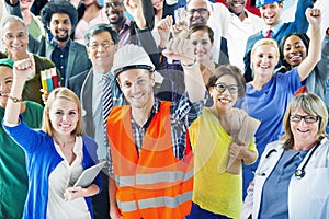 People with Various Occupations Arms Raised