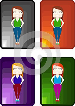 People vector character. Set stylish girls on colourful backgrounds